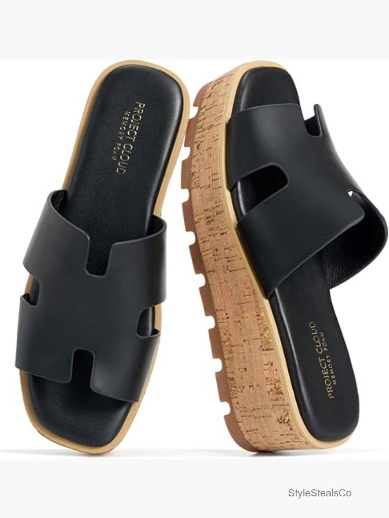 Genuine Leather Wedge Platform Sandals Memory Foam Non-Slip Slides
